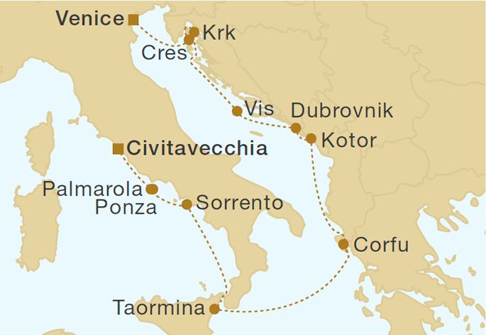 Royal Clipper - Italy, Montenegro & Croatia 11 Nights Itinerary Map