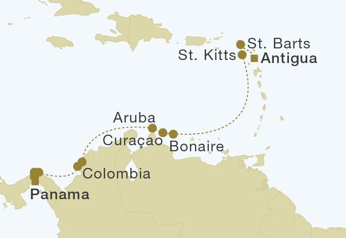Panama to Antigua 14 Nights Itinerary Map
